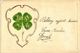 T2/T3 1903 Újévi üdvözlőlap, Lóhere, Aranyozott Díszítés, Dombornyomat / New Year Greeting Card, Clover, Golden Decorati - Non Classificati