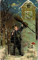 T2/T3 1909 'Boldog újévet!', üdvözlőlap, Aranyozott Díszítés / New Year Greeting Card, Chimney Sweeper Boy, Golden Decor - Zonder Classificatie