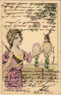 T2 1903 Easter Greeting Art Postcard, Lady With Gun And Rabbit - Sin Clasificación