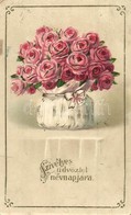 * T3 'Szívélyes üdvözlet Névnapjára' / Nameday Greeting Postcard, Roses, Litho (kopott Sarkak / Worn Corners) - Sin Clasificación