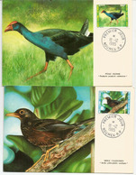 Le Merle Caledonien & La Poule Sultane,  2 Cartes-maximum , Nouméa, Année 1986 - Maximumkaarten