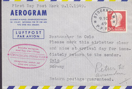 Sweden Luftpost Par Avion AEROGRAM Aerogramme First Day Postmark 1949 To OSLO (Arr. Cds.) (2 Scans) - Briefe U. Dokumente