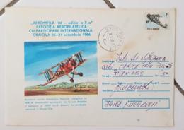 ROUMANIE Avions, Avion, Plane, ENTIER POSTAL émis En 1986 Ayant Circulé. Exposition Aerophilatelique CRAIOVA Octobre 86 - Vliegtuigen