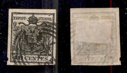 ANTICHI STATI ITALIANI - Lombardo Veneto - 1850 - 10 Cent (2d - Nero Intenso) Con Decalco (varietà F) - Usato A Monselic - Otros & Sin Clasificación