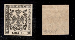 ANTICHI STATI ITALIANI - Modena - 1853 - 1 Lira (11) - Filigrana Capovolta Invertita - Cornice Rotta Sopra Estensi - Gom - Autres & Non Classés