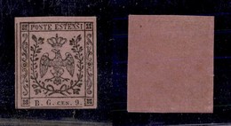 ANTICHI STATI ITALIANI - Modena - 1853 - Segnatasse - 9 Cent (2) - Gomma Originale - Cert. AG (1.500) - Andere & Zonder Classificatie