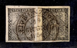 ANTICHI STATI ITALIANI - Parma - 1852 - 10 Cent (2) + 5 Cent (1b - Bordo Foglio) Usati A Fiorenzuola 19.6.56 Su Framment - Andere & Zonder Classificatie