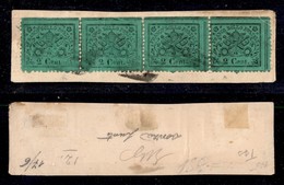 ANTICHI STATI ITALIANI - Stato Pontificio - 1868 - 2 Cent (22) - Striscia Orizzontale Di Quattro Usata Su Frammento - Bo - Autres & Non Classés