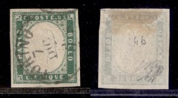 ANTICHI STATI ITALIANI - Sardegna - 1855 - 5 Cent (13c - Verde Pisello) Usato A Torino - Diena + Oliva + Cert. AG (4.000 - Autres & Non Classés