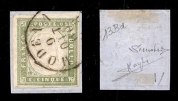ANTICHI STATI ITALIANI - Sardegna - 1859 - 5 Cent (13Bd - Oliva Grigio) Usato A Modena Su Frammento - Raybaudi - Sonstige & Ohne Zuordnung