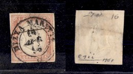 ANTICHI STATI ITALIANI - Sardegna - 1855 - 40 Cent (16c - Vermiglio Rosa) Usato A Nizza 15.4.56 (1.650) - Sonstige & Ohne Zuordnung