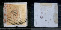 ANTICHI STATI ITALIANI - Sardegna - 1859 - 80 Cent (17Ab - Giallo Limone) Usato Su Frammento - Griglia + Pont (rosso) 13 - Sonstige & Ohne Zuordnung