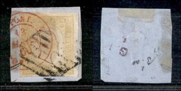 ANTICHI STATI ITALIANI - Sardegna - 1859 - 80 Cent (17Ab - Giallo Limone) Usato Su Frammento - Griglia + Pont (rosso) 13 - Other & Unclassified