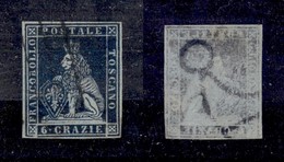 ANTICHI STATI ITALIANI - Toscana - 1851 - 6 Crazie (7c - Carta Azzurra) Usato - Oliva (650) - Autres & Non Classés