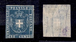 ANTICHI STATI ITALIANI - Toscana - 1860 - 20 Cent (20) - Senza Gomma - Corto Su Due Lati - Cert. AG (7.000 Senza Gomma) - Autres & Non Classés