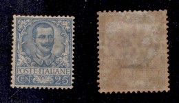 REGNO - 1901 - 25 Cent Floreale (73) - Gomma Originale Con Traccia Di Linguella - Ottimamente Centrato - Cert. AG (1.800 - Other & Unclassified
