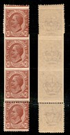 REGNO - 1906 - 10 Cent Leoni (82mba) - Striscia Verticale Di Quattro (non Dentellato In Basso + Non Dentellato + Dentell - Other & Unclassified