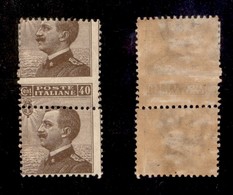 REGNO - 1908 - 40 Cent Michetti (84me + Md) - Coppia Verticale (vedi Nota Catalogo) Con Gomma Originale (integra Nel Pez - Otros & Sin Clasificación