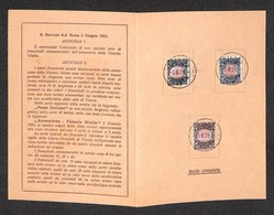 REGNO - 1921 - Venezia Giulia (113/115) - Folder FDC Dell’emissione Con La Serie Completa - Trieste 5.6.21 - Other & Unclassified