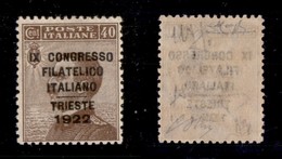 REGNO - 1922 - 40 Cent Congresso Filatelico (126) - Gomma Integra - Ben Centrato - Oliva + Fiecchi + Raybaudi - Otros & Sin Clasificación