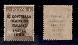 REGNO - 1922 - 40 Cent Congresso Filatelico (126d) Con Italiano A Destra - Gomma Integra - Diena (2.500) - Other & Unclassified