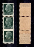 REGNO - 1929 - 25 Cent Imperiale (248e) - Striscia Verticale Di Tre Su Carta Ricongiunta - Gomma Integra (3.300) - Otros & Sin Clasificación