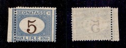 REGNO - 1874 - 5 Lire (13 - Varietà Eb) Bordo Foglio - Dentellatura Verticale Spostata (2mm.) Con Stampa A Margine - Gom - Other & Unclassified