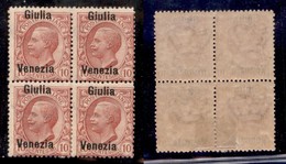 OCCUPAZIONI I GUERRA MONDIALE - Venezia Giulia - 1918 - 10 Cent (22d) In Quartina - Giulia Venezia - Gomma Originale E I - Altri & Non Classificati