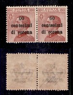 OCCUPAZIONI I GUERRA MONDIALE - Trento E Trieste - 1919 - 00 Cent Su 60 Cent (10l+10) In Coppia Col Normale - Gomma Orig - Autres & Non Classés
