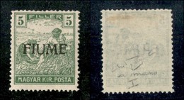 OCCUPAZIONI I GUERRA MONDIALE - Fiume - 1918 - Soprastampa A Mano - 5 Filler (6/I - Primo Tipo) - Gomma Originale - Rayb - Autres & Non Classés