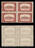 OCCUPAZIONI I GUERRA MONDIALE - Fiume - 1918/1919 - 1 Corona Soprastampato (17) - Quartina - Gomma Integra (600) - Other & Unclassified