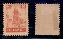 OCCUPAZIONI I GUERRA MONDIALE - Fiume - 1919 - 10 Cent (35/I-carta A) Dentellato 10 1/2 - Gomma Originale (3.250) - Autres & Non Classés