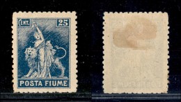 OCCUPAZIONI I GUERRA MONDIALE - Fiume - 1919 - 25 Cent Non Emesso (57) Dentellato 10 1/2 - Gomma Originale (2.750) - Autres & Non Classés