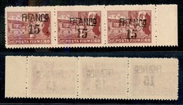 OCCUPAZIONI I GUERRA MONDIALE - Fiume - 1919 - Franco 15 Su 60 Cent (D80) - Striscia Di 3 Bordo Foglio - Soprastampe Dis - Other & Unclassified