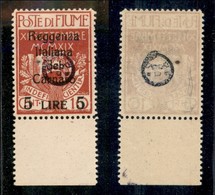 OCCUPAZIONI I GUERRA MONDIALE - Fiume - 1920 - 5 Lire Su 10 Cent Reggenza (145 U) - Emblema Recto Verso - Gomma Integra  - Other & Unclassified
