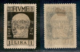 OCCUPAZIONI I GUERRA MONDIALE - Fiume - 1921 - 1 Lira Governo Provvisorio (158 Zb) - Ov Vicine - Senza Gomma (1200) - Autres & Non Classés