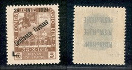 OCCUPAZIONI I GUERRA MONDIALE - Fiume - 1921 - 5 Lire Costituente (174 Nc) - A Spostata - Gomma Integra (1800) - Autres & Non Classés