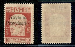 OCCUPAZIONI I GUERRA MONDIALE - Fiume - 1921 - 10 Cent Governo Provvisorio (176) - Gomma Integra (800) - Other & Unclassified