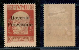 OCCUPAZIONI I GUERRA MONDIALE - Fiume - 1921 - 10 Cent Governo Provvisorio (178 C) - O Diverse - Gomma Originale (500) - Other & Unclassified