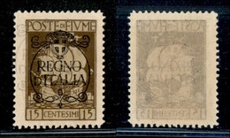 OCCUPAZIONI I GUERRA MONDIALE - Fiume - 1924 - 15 Cent Regno D'Italia (204 Varietà F) - Doppia Soprastampa - Gomma Integ - Other & Unclassified