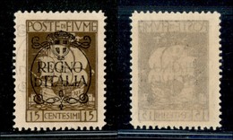 OCCUPAZIONI I GUERRA MONDIALE - Fiume - 1924 - 15 Cent Regno D'Italia (204 Varietà F) - Doppia Soprastampa - Gomma Integ - Autres & Non Classés