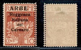 OCCUPAZIONI I GUERRA MONDIALE - Arbe - 1920 - 10 Cent (2 - Varietà) - Doppia Dentellatura A Destra - Gomma Originale - N - Other & Unclassified