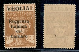 OCCUPAZIONI I GUERRA MONDIALE - Veglia - 1920 - 20 Cent (3) - Gomma Integra (1250) - Other & Unclassified