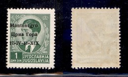 OCCUPAZIONI II GUERRA MONDIALE - Montenegro - 1941 - 1 Din (2i + Errore N) - Soprastampa A Sinistra + M Grassetto - Gomm - Autres & Non Classés