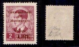 OCCUPAZIONI II GUERRA MONDIALE - Montenegro - 1942 - 2 Lire Su Din (52) - Gomma Integra - Oliva + Chiavarello + Cert. AG - Otros & Sin Clasificación