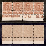 COLONIE - Libia - 1912 - 20 Cent (16pb) - Striscia Di Quattro Con Soprastampa Spostata (b A Cavallo) - Gomma Integra - C - Otros & Sin Clasificación