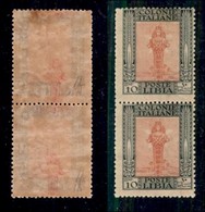 COLONIE - Libia - 1921 - 10 Cent Pittorica (24z - Nota) - Coppia Verticale Con Decalco Spostato A Cavallo - Gomma Origin - Autres & Non Classés