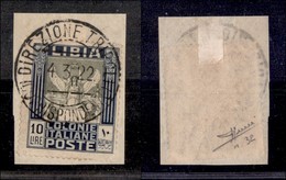 COLONIE - Libia - 1921 - 10 Lire Pittorica (32a) Dentellato 14x13 - Usato Su Frammento Della Direzione Tripoli (Corrispo - Otros & Sin Clasificación