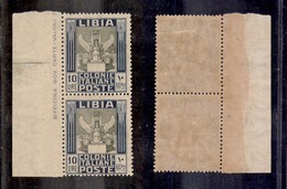 COLONIE - Libia - 10 Lire Pittorica (32a Varietà X) Dentellato 14x13 1/4 - Senza Filigrana - Coppia Verticale Bordo Fogl - Autres & Non Classés