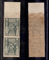 COLONIE - Libia - 1926 - 20 Cent Sibilla (54f) - Coppia Verticale Bordo Foglio - Non Dentellata In Alto E Al Centro - Go - Other & Unclassified